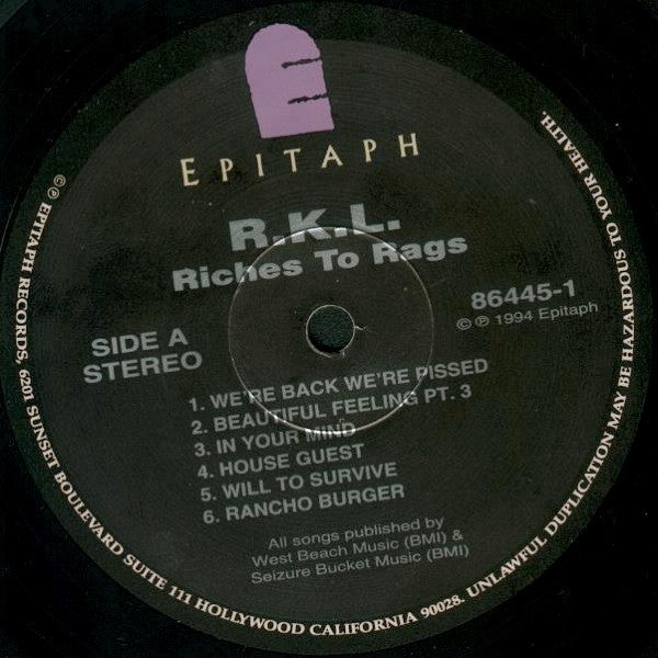Rich Kids On LSD : Riches To Rags (LP, Album)