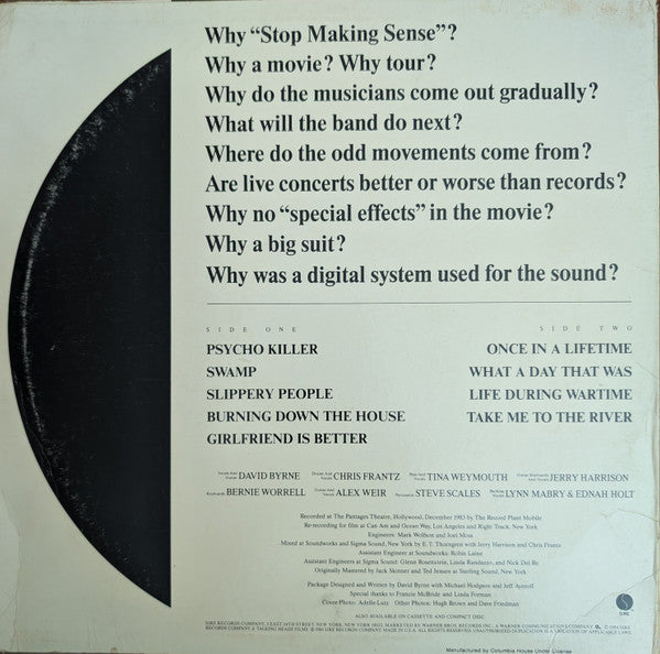 Talking Heads : Stop Making Sense (LP, Album, Club)