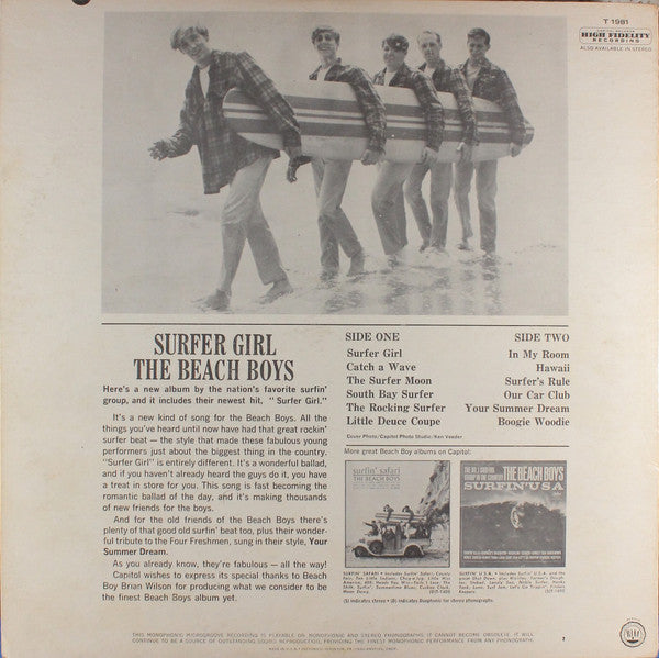 The Beach Boys : Surfer Girl (LP, Album, Mono, Scr)