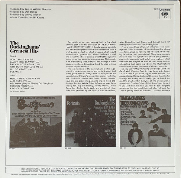 The Buckinghams : Greatest Hits (LP, Comp, RE, Car)